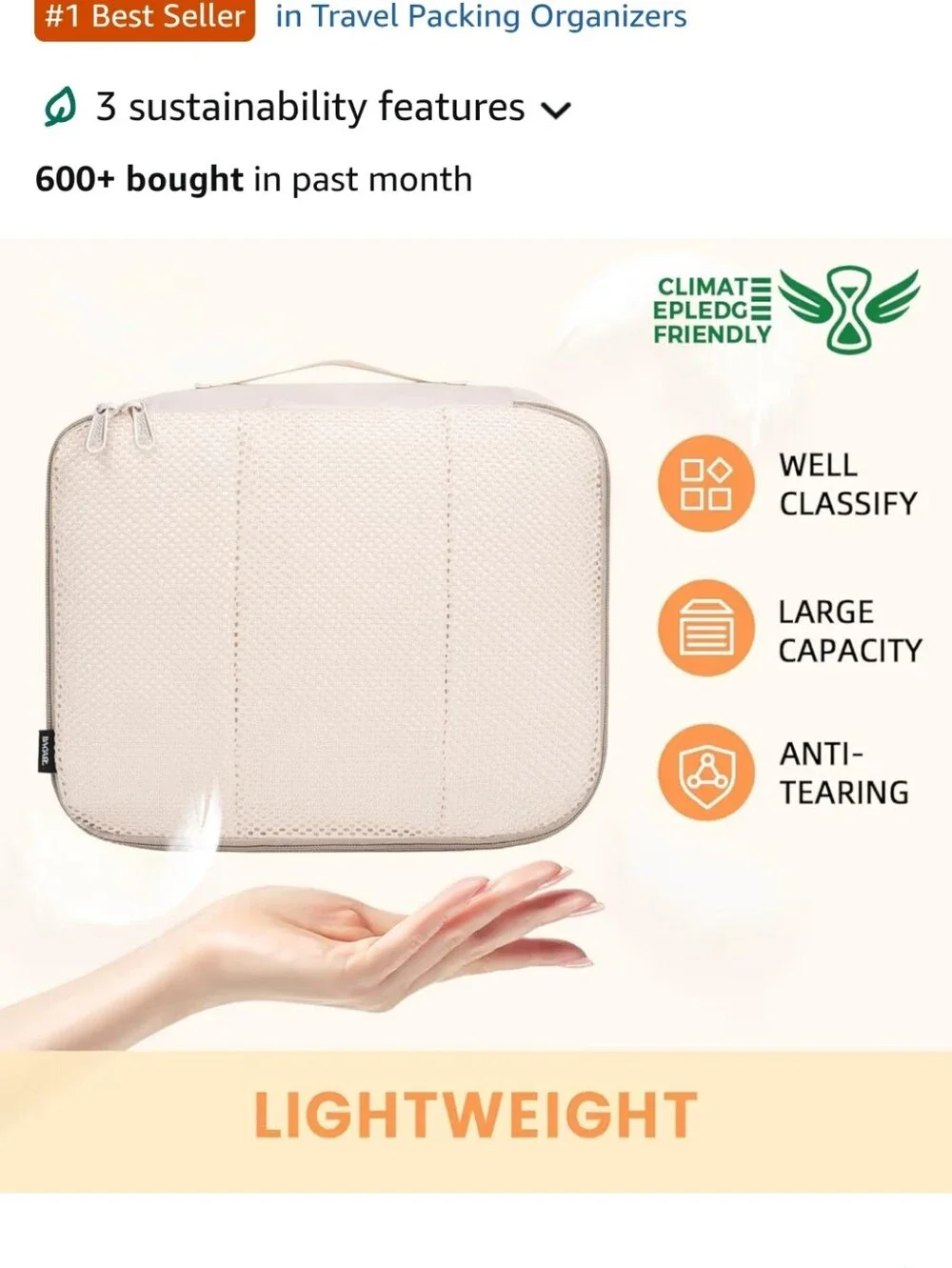 Hotor Travel Packing Cube Set - Cream Organizer Bags (6 pcs)